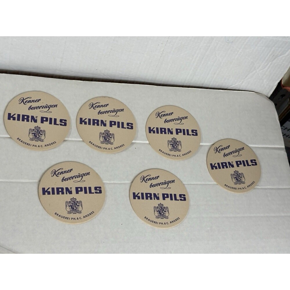 6 Vintage Kirner Pils German Beer Coasters Brauerei PH & C Andres Germany